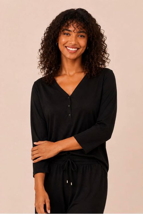 BLUSA DECOTE HIPPIE BOTOES PRETO